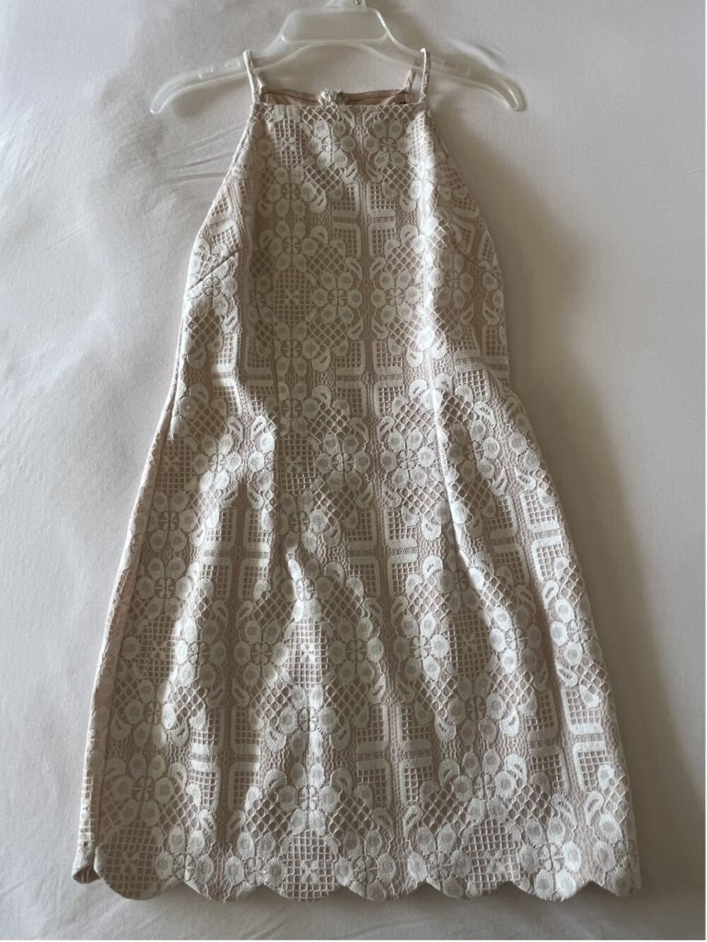 Forever 21 Cream Floral Lace Dress with Scalloped Hem